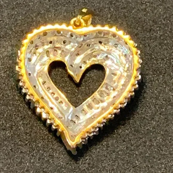 JWBR Diamond Open Heart Necklace Pave Cluster Gold Over .925 Silver Anniversary - Picture 9 of 12